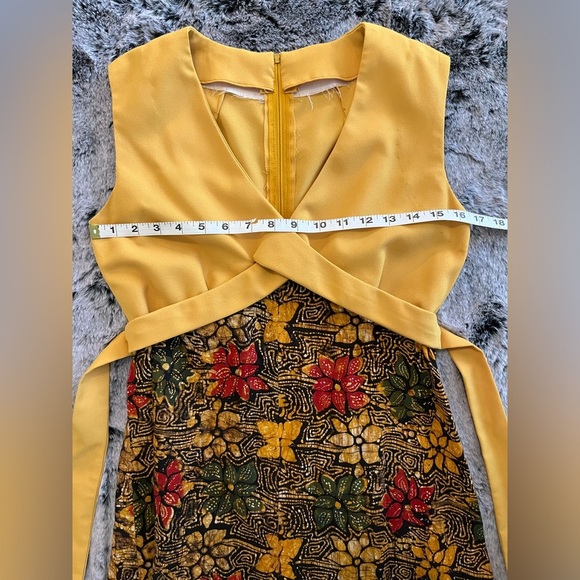 Handmade Vintage 70’s maxi floral dress yellow, & brown empire waist Small EUC​ - Picture 12 of 16